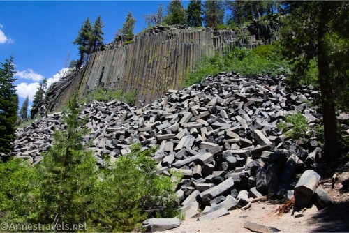 Basalt columns of Devils Postpile National Monument near Mammoth Lakes in California