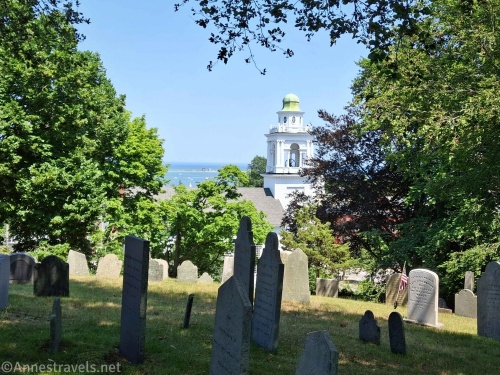 Tombstones on Burial Hill above Plymouth Harbor, Massachusetts