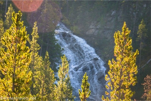 Virginia Cascades through the trees along the Virginia Cascades Drive in Yellowstone National Park, Wyoming